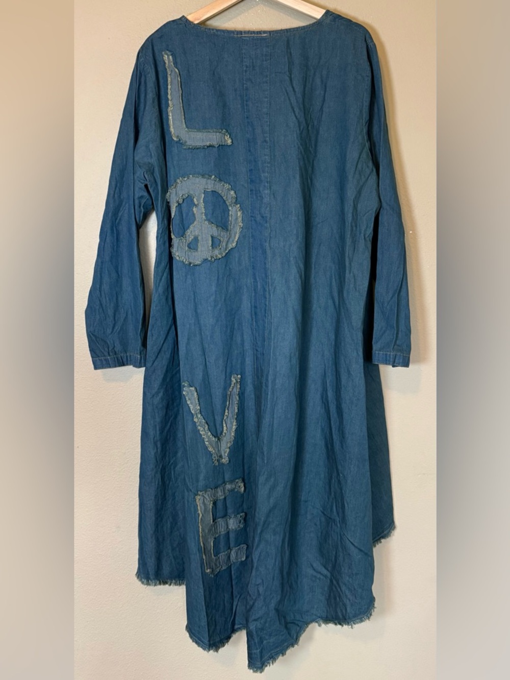 Paper Lace Lightweight Denim Peace Love Patchwork Tunic Dress NWT XL